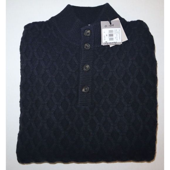 Corneliani 90514202M5 Men Sz 48 US M Navy Cable Knit Cashmere Blend Sweater $625 - Picture 4 of 9